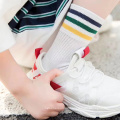 Custom Logo Cotton Unisex 3 Striped Teen Girl White School Crew Socks